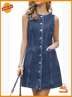 Denim Button Down Sleeveless Mini Jean Dress Western Summer Outfit